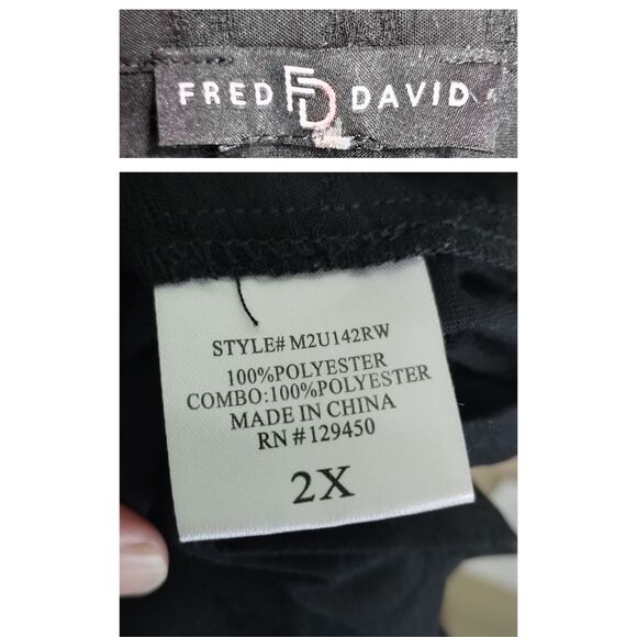 Women's Fred David Black Textured Short-Sleeved Button-Down Tie-Up Blouse -Sz 2X - Picture 6 of 6